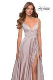 Picture of: Long Satin Dress with Side Slit and V Shaped Back in Mauve, Style: 28607, Detail Picture 8