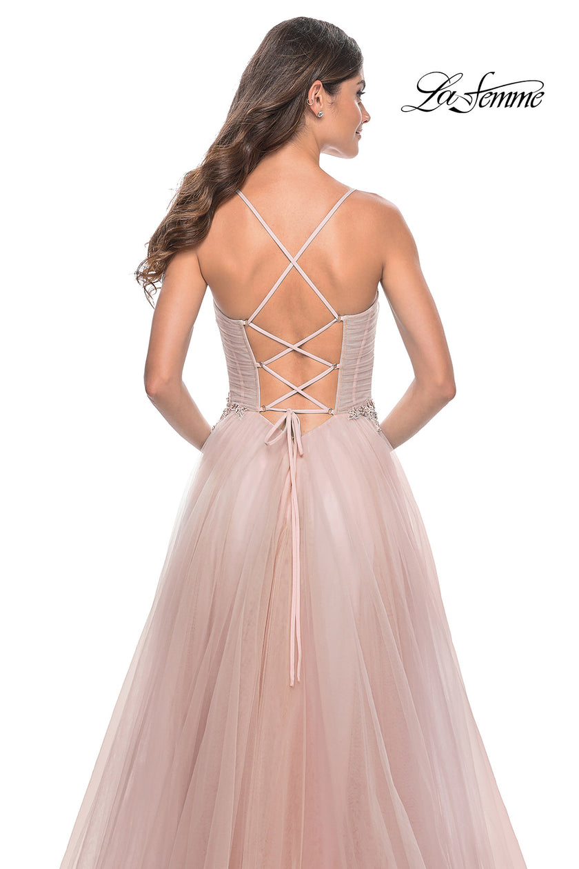 Picture of: A-Line Prom Gown with Ruched Bodice and Rhinestone Belt Detail in Mauve, Style: 32117, Detail Picture 13