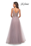 Picture of: A Line Long Prom Dress with High Slit and Lace in Mauve, Style: 27676, Back Picture