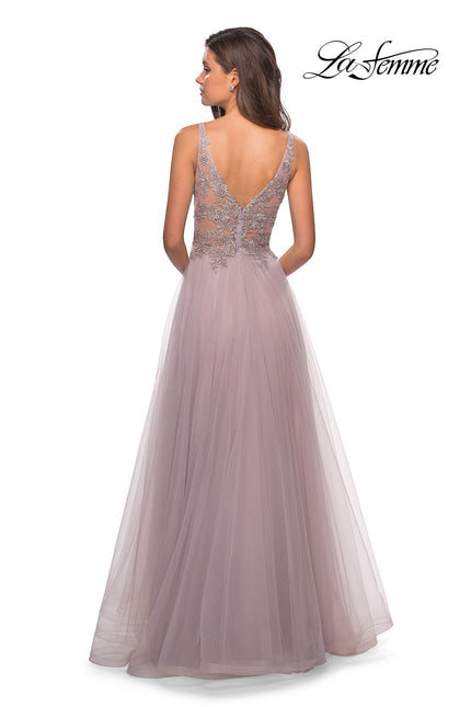 Picture of: A Line Long Prom Dress with High Slit and Lace in Mauve, Style: 27676, Back Picture
