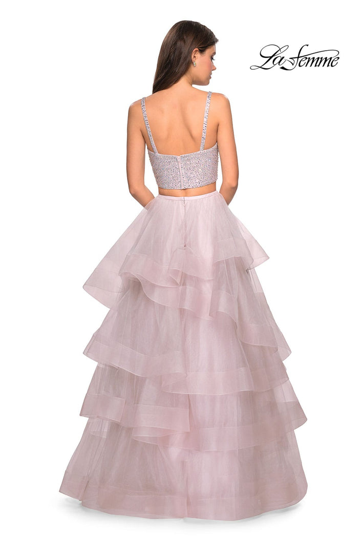Picture of: Layered Tulle Two Piece Gown with Rhinestone Top in Mauve, Style: 27716, Back Picture