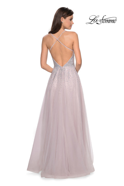 Picture of: Long Tulle Ball Gown with Cascading Rhinestones in Mauve, Style: 27750, Back Picture