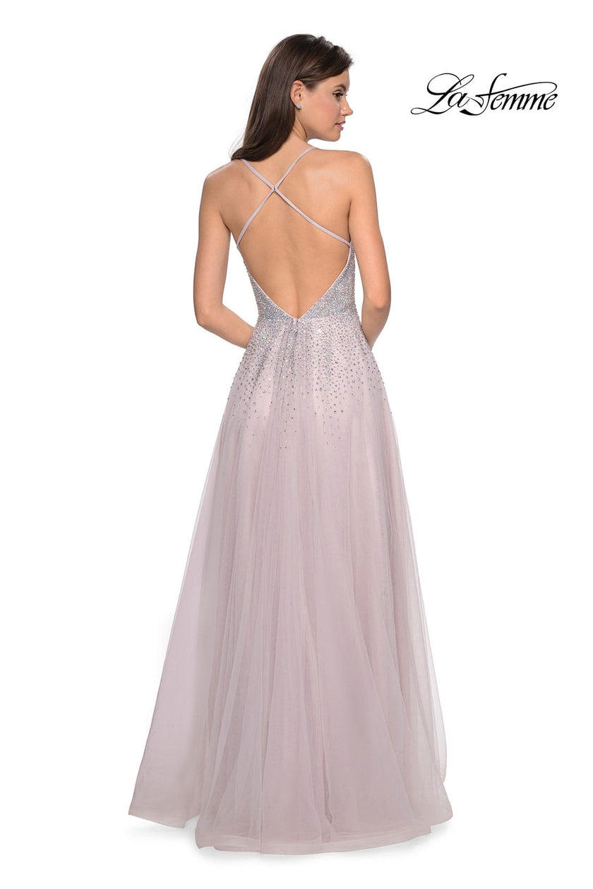 Picture of: Long Tulle Ball Gown with Cascading Rhinestones in Mauve, Style: 27750, Back Picture