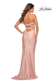 Picture of: Strapless Evening Dress with Ruffle on Slit in Mauve, Back Picture