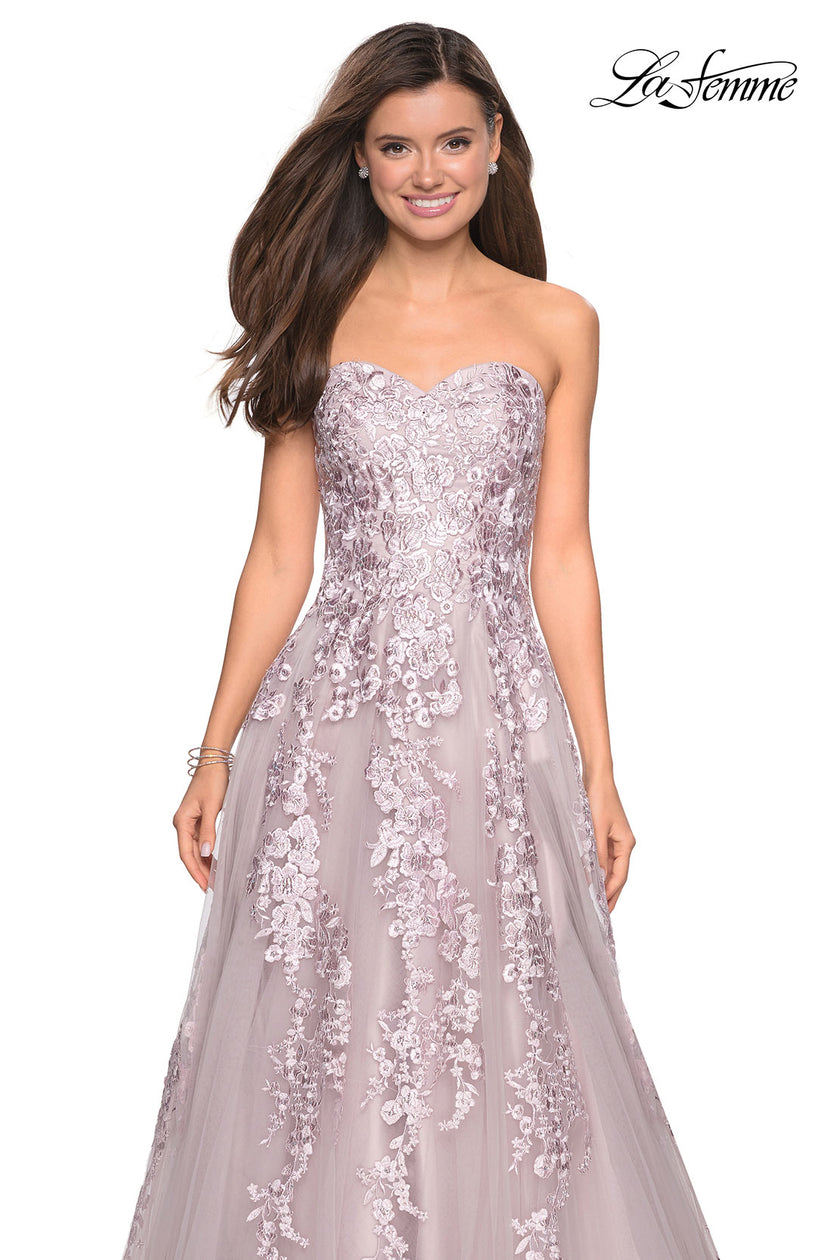 Picture of: Strapless Tulle Prom Dress with Lace Appliques in Mauve, Style: 27269, Detail Picture 1