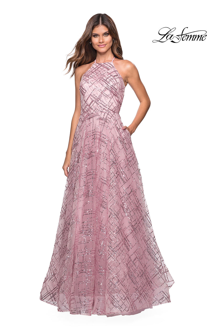 Picture of: High Neckline sequin A Line Prom Dress in Mauve, Style: 27451, Detail Picture 1