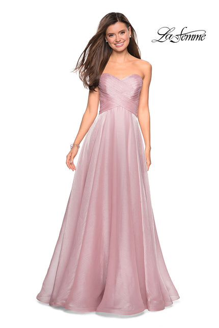 Picture of: Strapless Chiffon Dress with Criss Cross Bodice Detail in Mauve, Style: 27515, Detail Picture 1