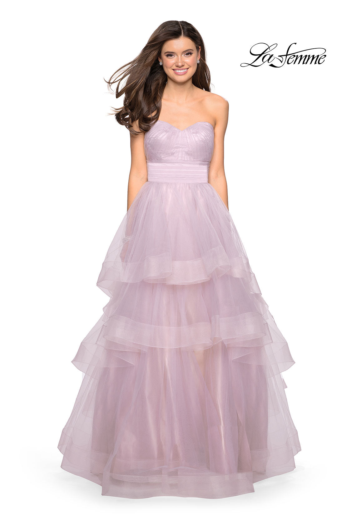 Picture of: Layered Tulle Strapless Prom Gown with Ruching in Mauve, Style: 27624, Detail Picture 1