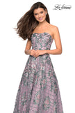 Picture of: Floral and Sequin A-Line Strapless Prom Dress in Mauve, Style: 27683, Detail Picture 1