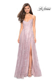 Picture of: Lace Prom Dress with Floral Detail and Side Leg Slit in Mauve, Style: 27704, Detail Picture 2