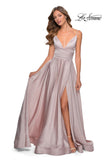 Picture of: Long Satin Dress with Side Slit and V Shaped Back in Mauve, Style: 28607, Detail Picture 2