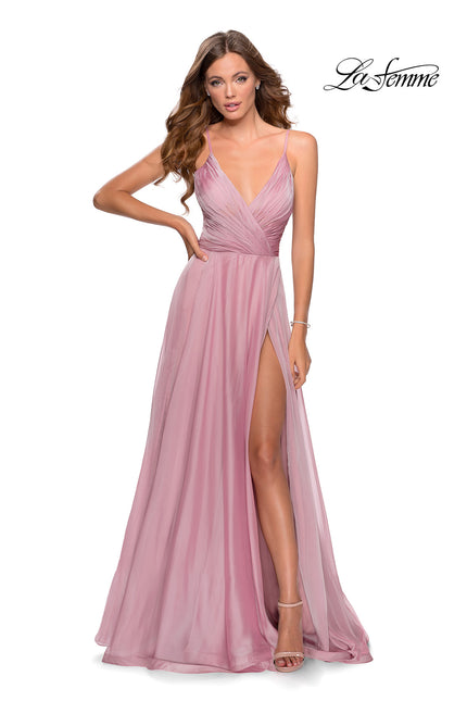 Picture of: Chiffon Prom Dress with Pleated Bodice and Pockets in Mauve, Style: 28611, Detail Picture 3