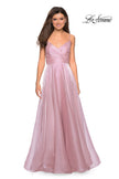 Picture of: Long Metallic Chiffon Dress with Ruching and V Back in Mauve, Style: 27616, Detail Picture 4