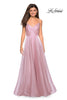 Picture of: Long Metallic Chiffon Dress with Ruching and V Back in Mauve, Style: 27616, Detail Picture 4