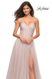 Picture of: Rhinestone Tulle Ballgown with Slit and Lace Up Back in Mauve, Detail Picture 4