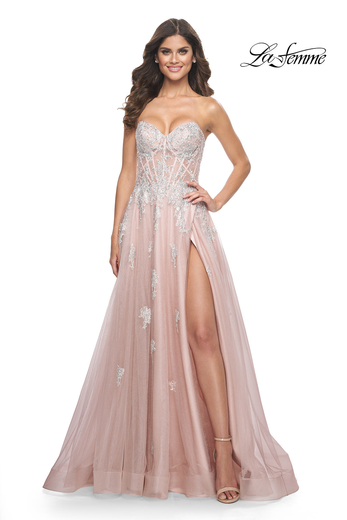 Picture of: Gorgeous Lace A-Line Dress with Rhinestone Lace Details in Mauve, Style: 32111, Detail Picture 5