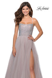 Picture of: Long Tulle Ball Gown with Beaded Bodice and Slit in Mauve, Style: 28530, Detail Picture 6
