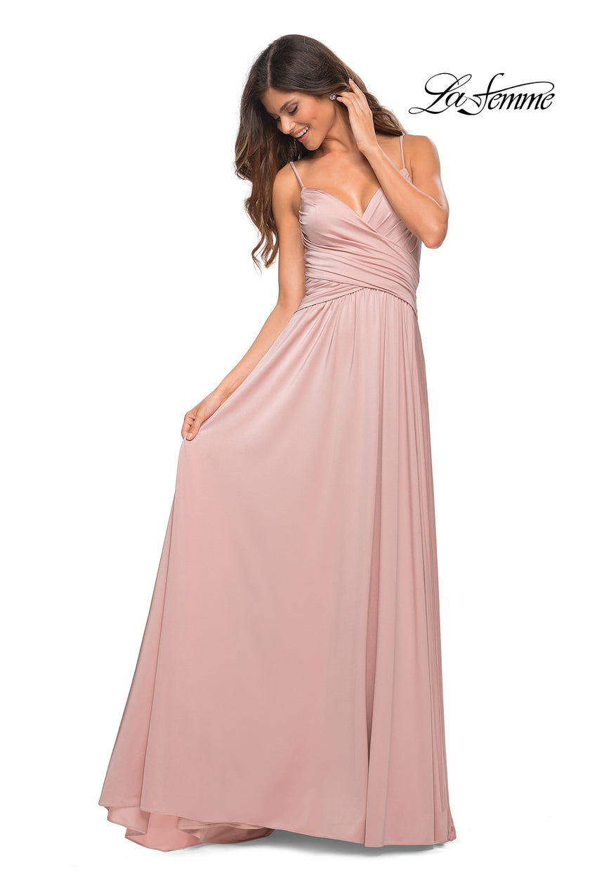 Picture of: Elegant Criss-Cross Ruched Bodice Jersey Dress in Mauve, Detail Picture 6