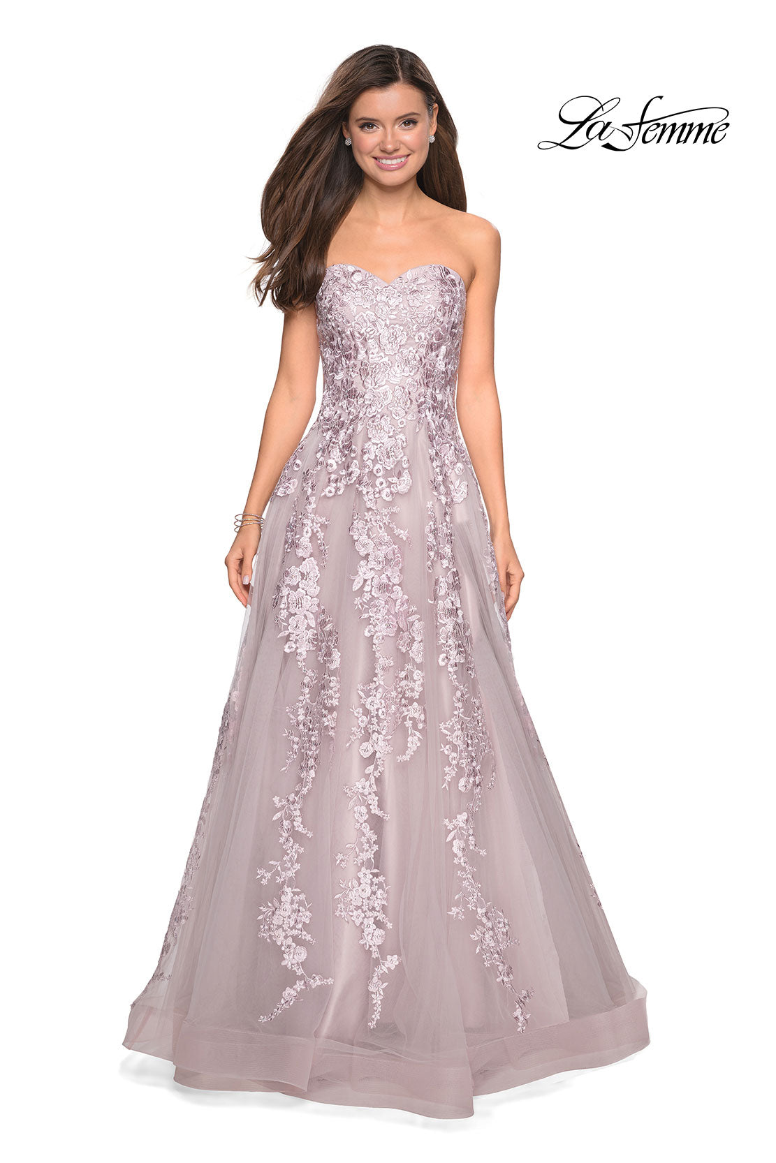 Picture of: Strapless Tulle Prom Dress with Lace Appliques in Mauve, Style: 27269, Detail Picture 7