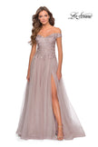 Picture of: Off the Shoulder Tulle Gown with Sheer Floral Bodice in Mauve, Style: 28598, Detail Picture 7