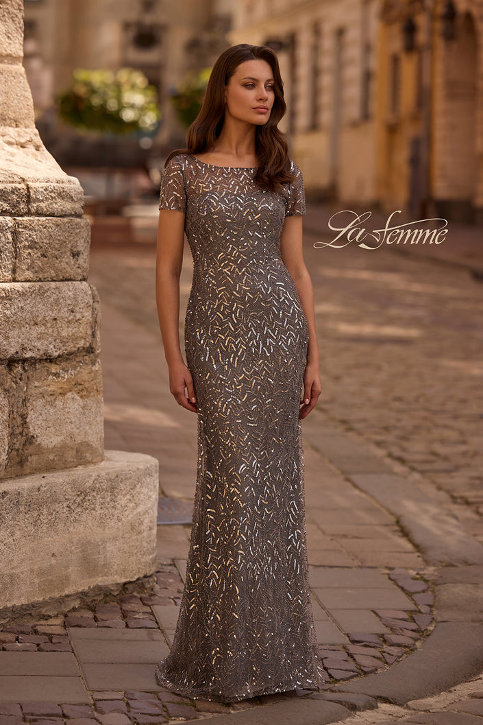 Picture of: Beaded Long Dress with Illusion Top and Sleeves, Style: 29910, Main Picture