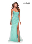Picture of: Long Jeweled Pastel Prom Gown with Lace Up Back in Mint, Style: 28622, Main Picture