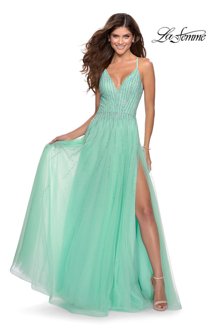 Picture of: Tulle Dress with Cascading Rhinestone Detail n Mint, Style: 28636, Main Picture