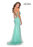 Picture of: Long Jeweled Pastel Prom Gown with Lace Up Back in Mint, Style: 28622, Detail Picture 9