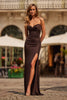 Picture of: Strapless Metallic Gown with Lace Trim and Lace-Up Back in Mocha, Style: 33418, Main Picture
