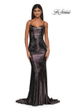 Picture of: Metallic Jersey Dress with Low Back and Ruching in Mocha, Style: 32932, Detail Picture 8
