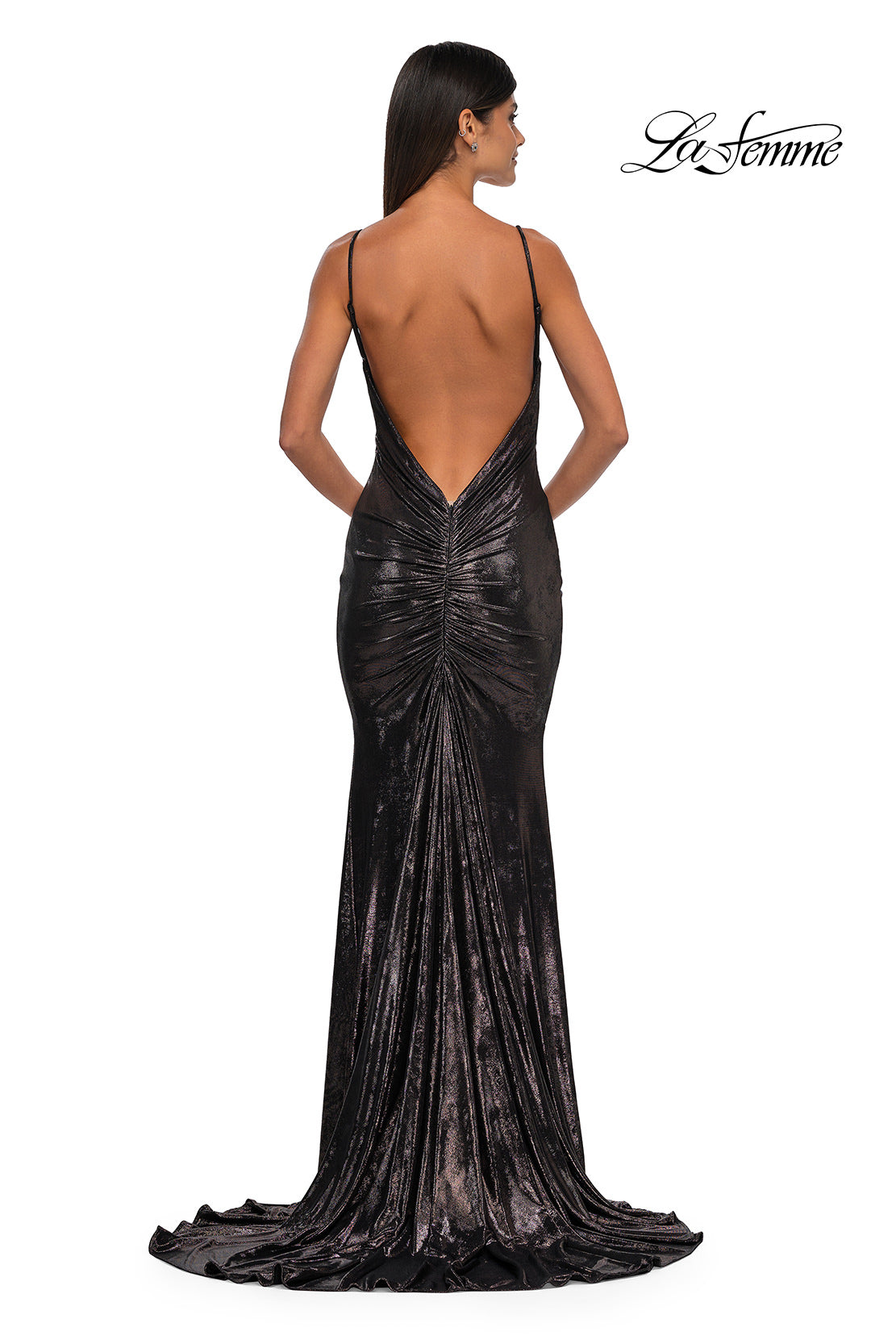 Picture of: Metallic Jersey Dress with Low Back and Ruching in Mocha, Style: 32932, Detail Picture 15