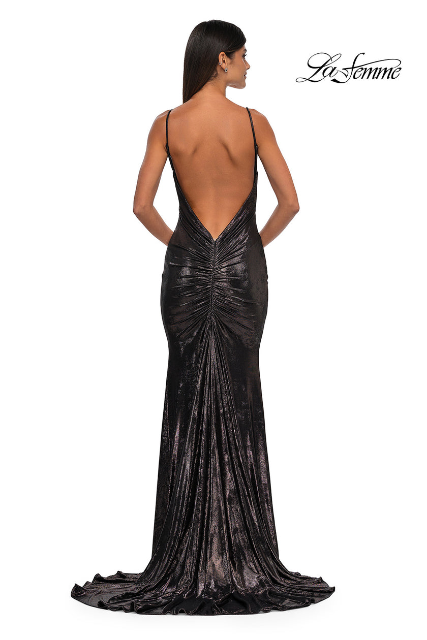 Picture of: Metallic Jersey Dress with Low Back and Ruching in Mocha, Style: 32932, Detail Picture 15