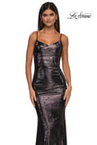 Picture of: Metallic Jersey Dress with Low Back and Ruching in Mocha, Style: 32932, Detail Picture 16
