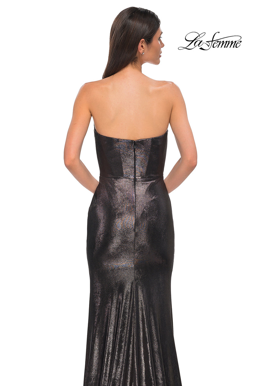 Picture of: Strapless Draped Neckline Prom Dress in Metallic Jersey in Mocha , Style 32828, Detail Picture 17