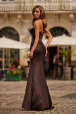 Picture of: Strapless Metallic Gown with Lace Trim and Lace-Up Back in Mocha, Style: 33418, Back Picture