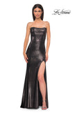 Picture of: Strapless Draped Neckline Prom Dress in Metallic Jersey in Mocha , Style 32828, Detail Picture 5