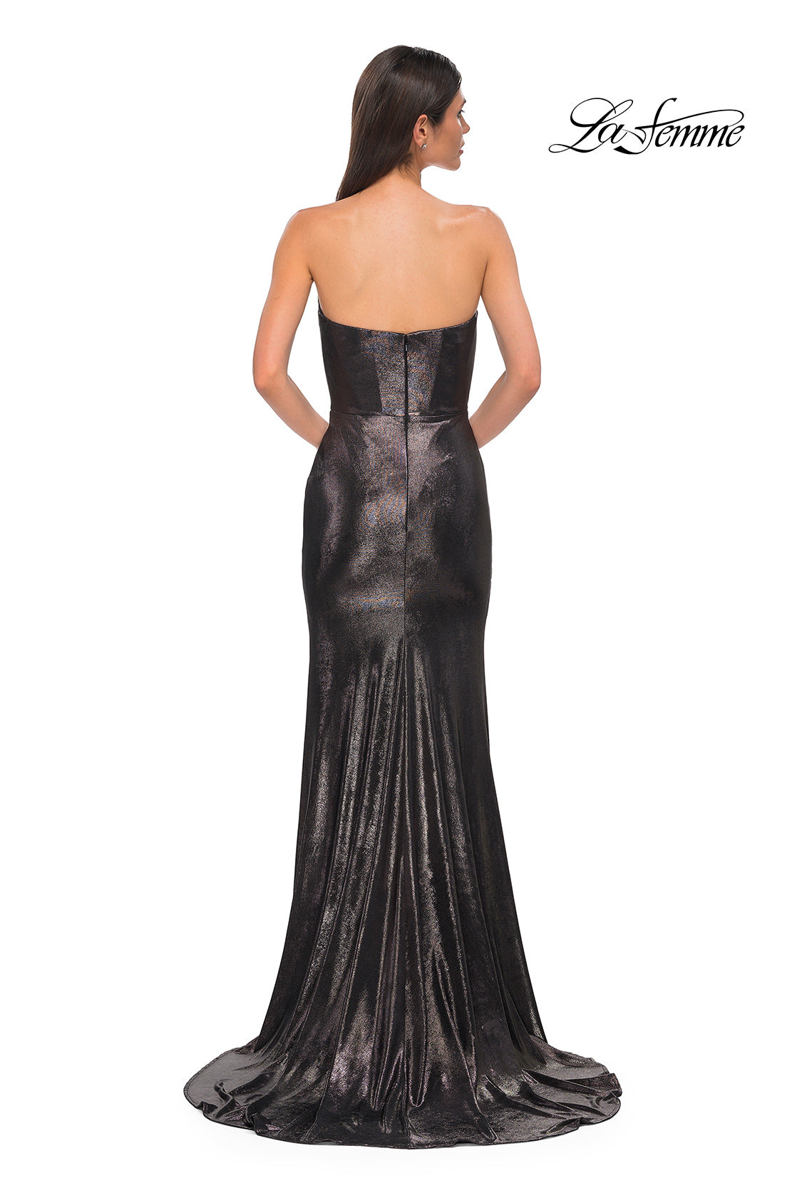 Picture of: Strapless Draped Neckline Prom Dress in Metallic Jersey in Mocha , Style 32828, Detail Picture 6
