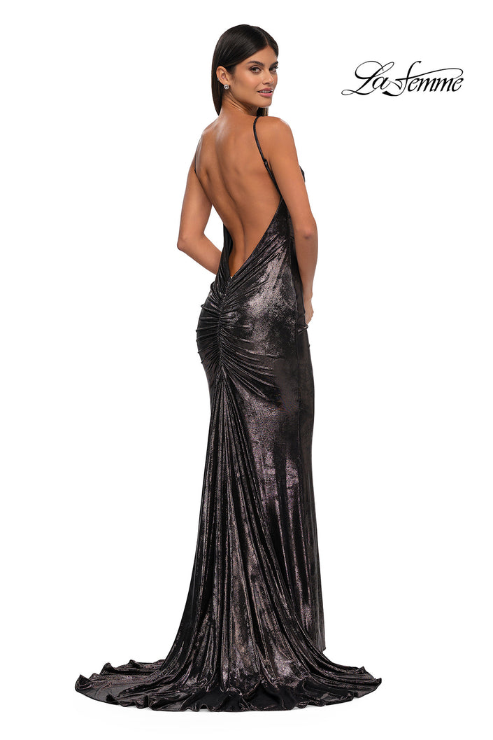 Picture of: Metallic Jersey Dress with Low Back and Ruching in Mocha, Style: 32932, Detail Picture 7