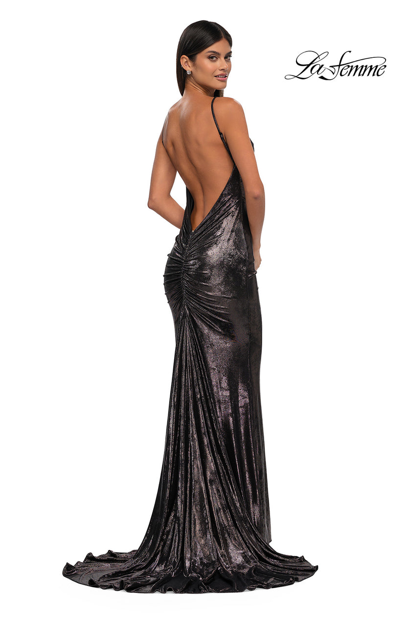 Picture of: Metallic Jersey Dress with Low Back and Ruching in Mocha, Style: 32932, Detail Picture 7