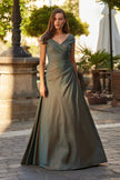 Picture of: Off-the-Shoulder Stretch Taffeta A-Line Gown in Moss Green, Style: 33446, Main Picture