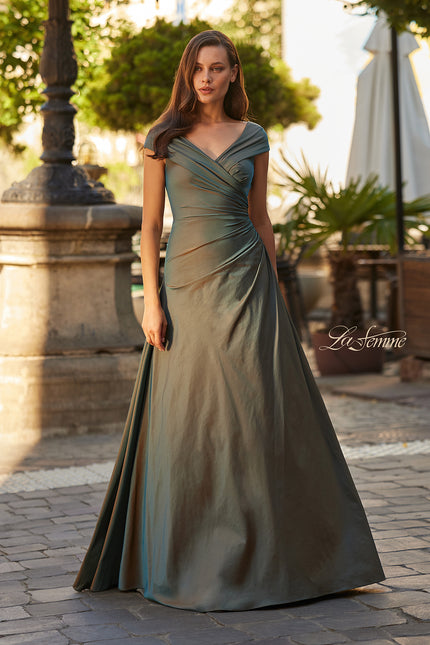 Picture of: Off-the-Shoulder Stretch Taffeta A-Line Gown in Moss Green, Style: 33446, Main Picture