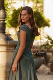 Picture of: Off-the-Shoulder Stretch Taffeta A-Line Gown in Moss Green, Style: 33446, Detail Picture 10