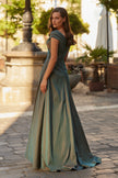 Picture of: Off-the-Shoulder Stretch Taffeta A-Line Gown in Moss Green, Style: 33446, Back Picture