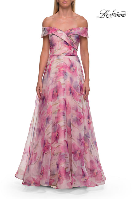 Picture of: Off-the-Shoulder Floral Chiffon A-Line Gown in Multi, Style: 33710, Main Picture