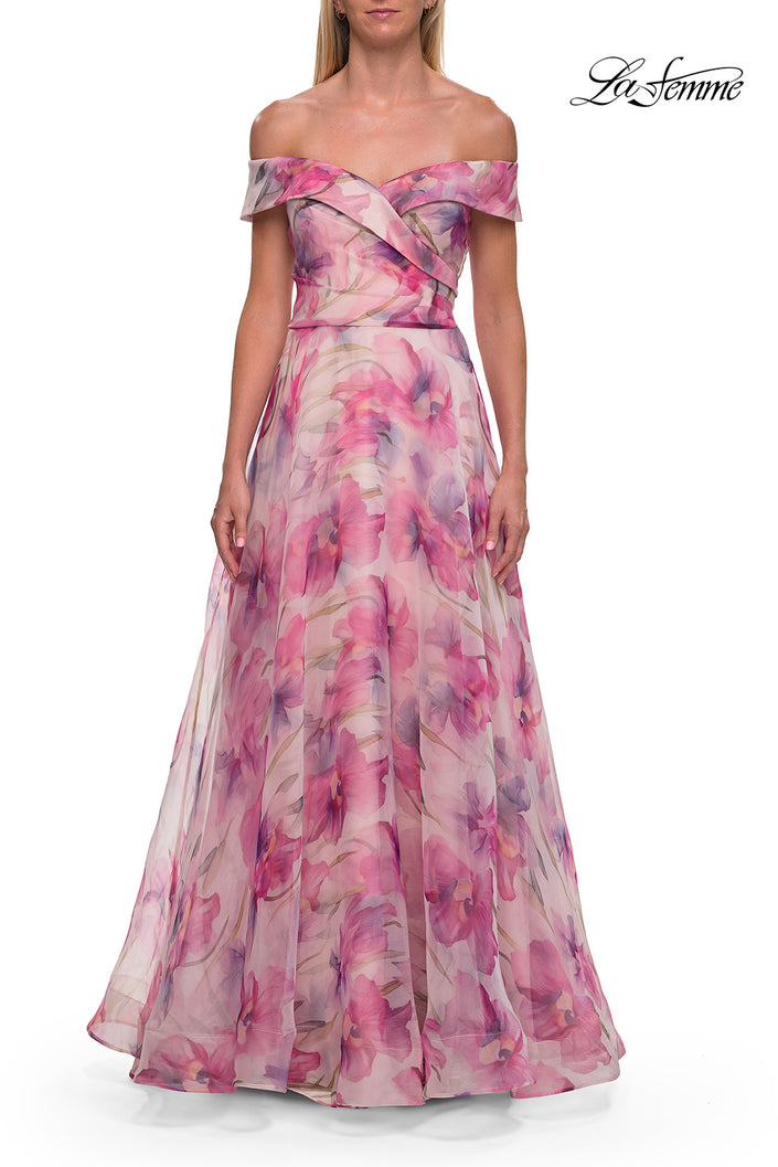 Picture of: Off-the-Shoulder Floral Chiffon A-Line Gown in Multi, Style: 33710, Main Picture
