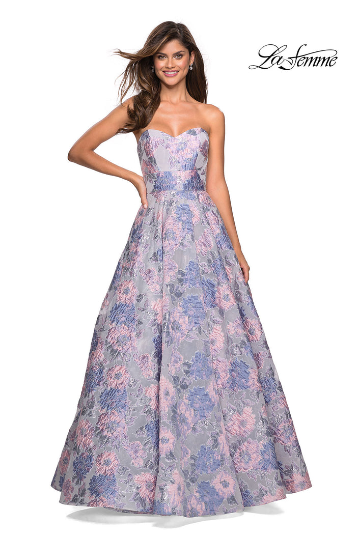 Picture of: Long Empire Waist FLoral Strapless Ball Gown in Multi, Style: 27507, Main Picture