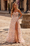 Picture of: 3D Floral Corset A-Line Prom Gown with High Slit in Multi, Style: 33409, Main Picture