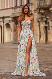 Picture of: Floral Print A-Line Chiffon Gown with High Slit in Multi, Style: 33450, Main Picture