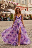 Picture of: Floral A-Line Gown with Plunging Neckline in Multi, Style: 33606, Main Picture