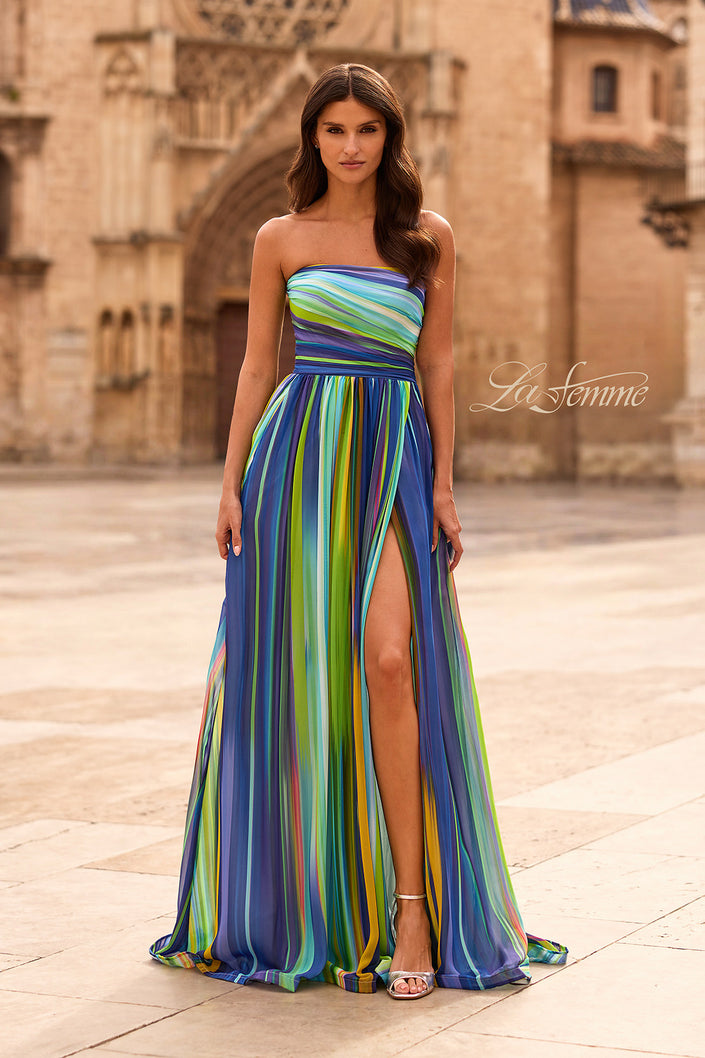 Picture of: Strapless Print Chiffon A-Line Gown in Multi, Style: 33690, Main Picture